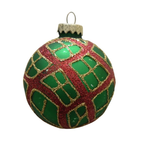 Set of 8 Vintage Glass Christmas Ornaments Red Green Glitter - Picture 8 of 9
